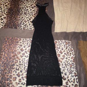 Fishnet mini dress w/ rhinestone collar